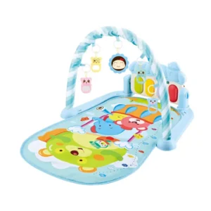 Saltea de activitati pentru bebelusi, AT PERFORMANCE®, centru de activitati multifunctional 4 in 1 cu muzicuta, covoras de joaca interactiv cu 5 jucarii senzoriale, jucarie muzicala pian pentru baieti si fete,76 cm, albastru deschis,0 luni +