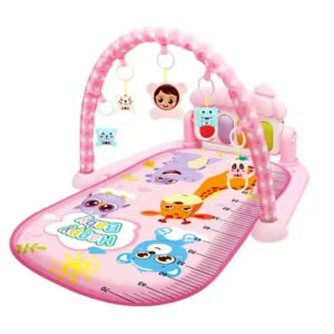 Saltea de joaca Muzicala, AT PERFORMANCE, Interactiva cu Pian 5 in 1,98 cm, print Happy Baby cu animalute, pentru Bebelusi, Roz